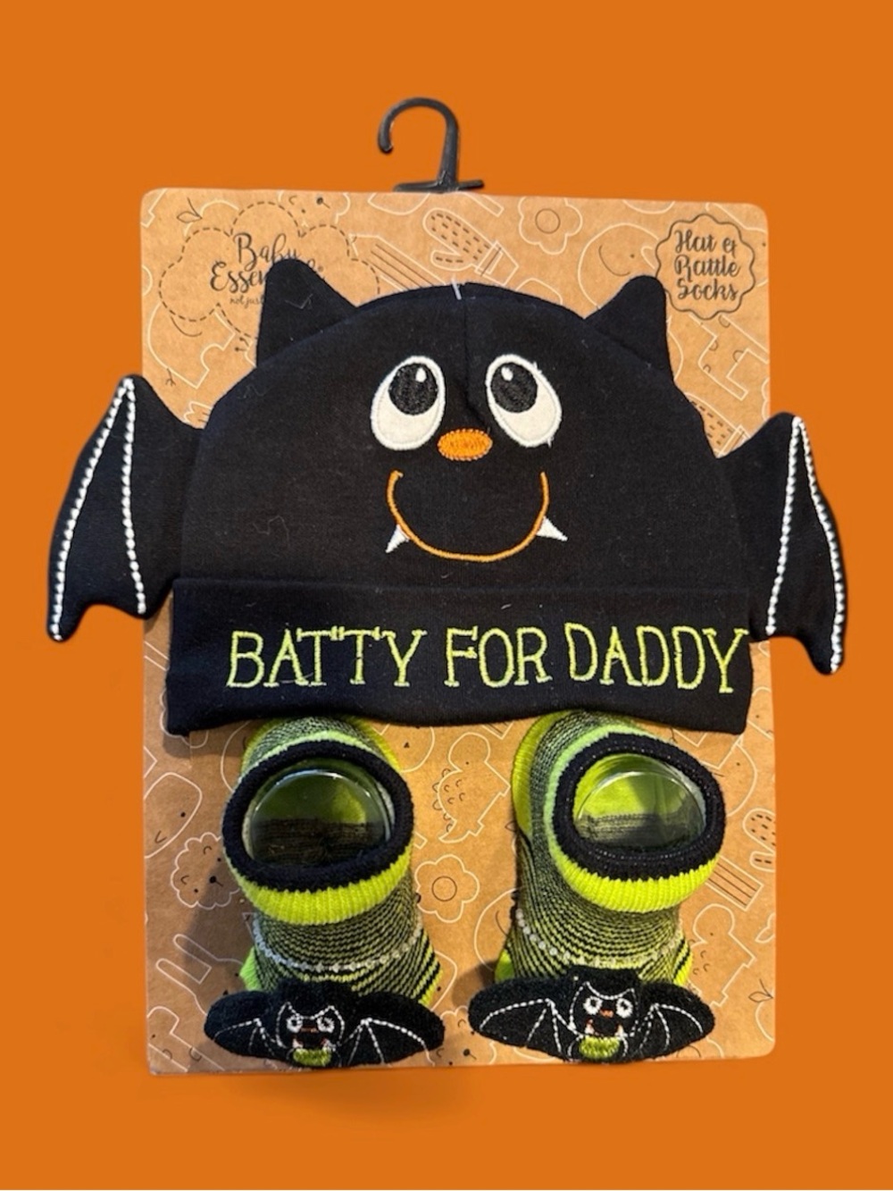 Batty For Daddy Halloween baby hat & rattle socks set 0-12M NWT